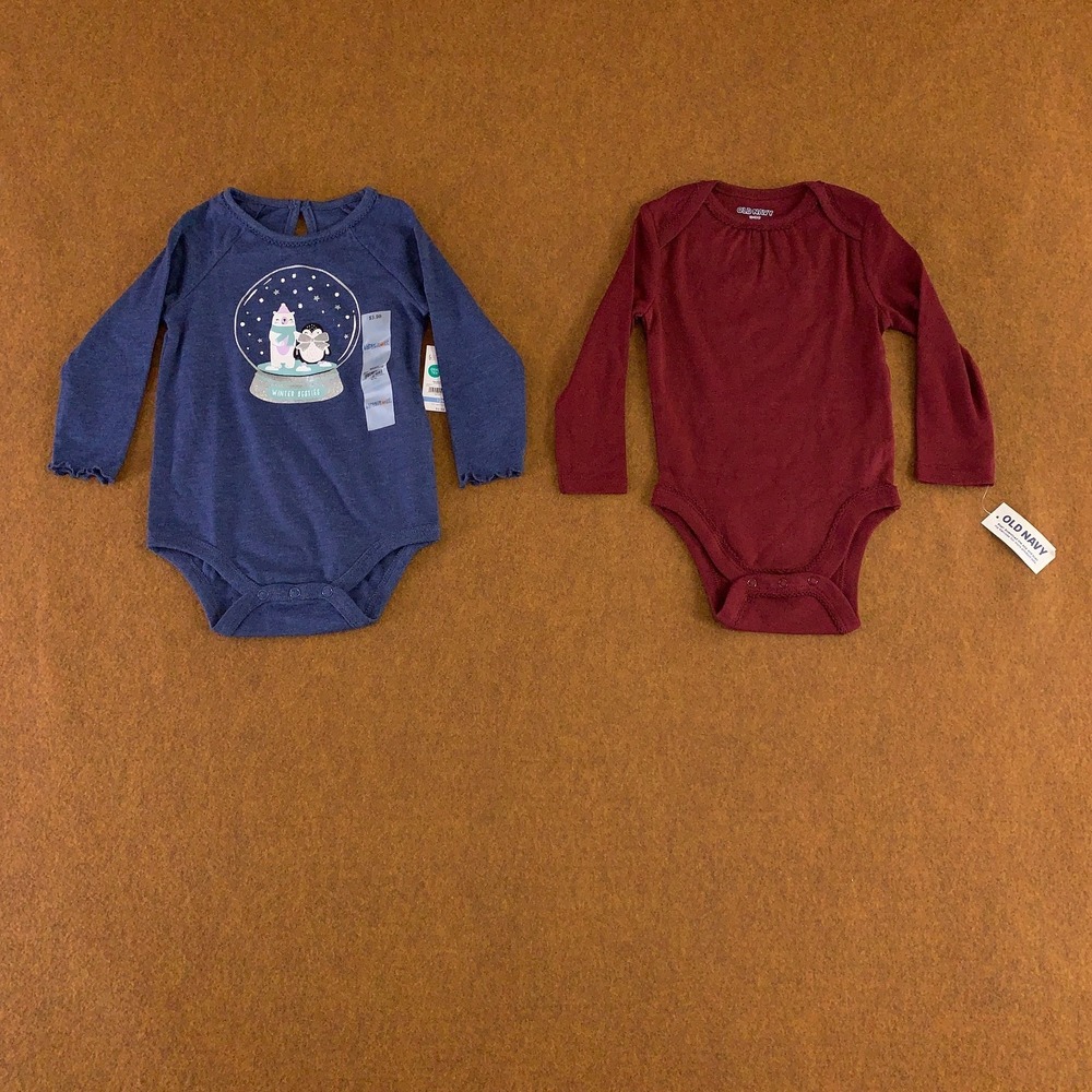 Baby Girl Size 12 Months Garanimals Blue Old Navy Maroon Bodysuits 2 Pieces NWT
